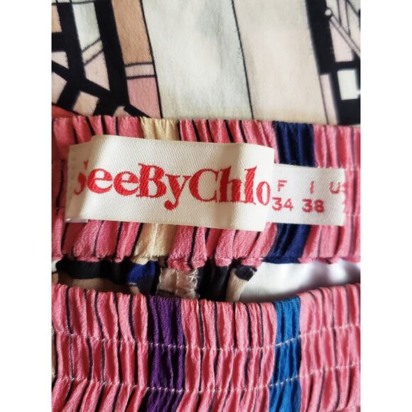 See By Chloe 100% Silk Striped/Abstract Print Pants Pink Size US 2 - Picture 8 of 9